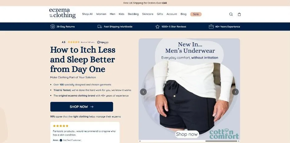 Eczema Clothing storefront home page