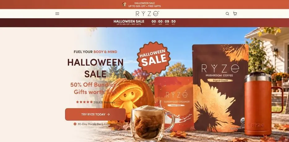 Ryze storefront home page